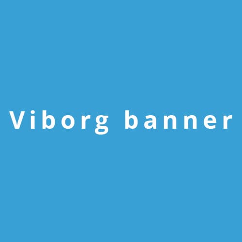 Blåt banner med Viborg Katedralskoles segl, IB's logo og hvid tekst, der siger: "STX - IB - Kollegium på Viborg Katedralskole.".